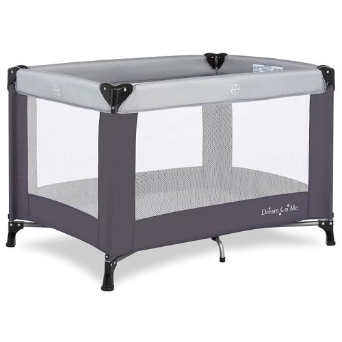 Dream On Me Nest Portable Playard , Award-Winning Lightweight Travel Playpen for Baby. Quick Fold, Mesh Sides, Foldable Mattress Pad, No-Tool Assembly, Meets ASTM/CPSC Standards -Grey
