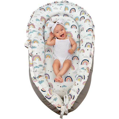 Portable Baby Lounger for Your Little One,Rainbow Print(0-6 Years)