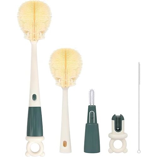 FURNIPLAS Long Handle Bottle Cleaning Brush Set, 4-in-1 Silicone Baby Bottle Cleaner Brush Kit, Multifunctional Water Bottles Washer for Travel, Baby Bottles, Breast Pump, Spout, Nipple & Straw