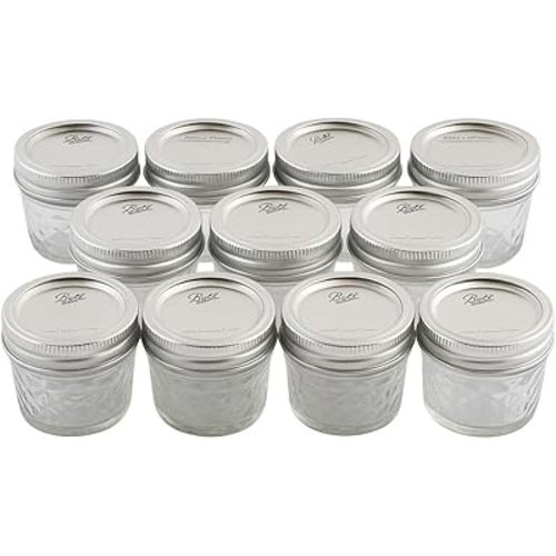 Ball - 4 oz Regular Mouth Glass Mason Jars | 11 Pack Jars with Airtight Lids | Large Glass Jar for Food Storage with Lids | Ideal for Canning, Fermentation, Pickling, Kombucha Brewing | Set of 11