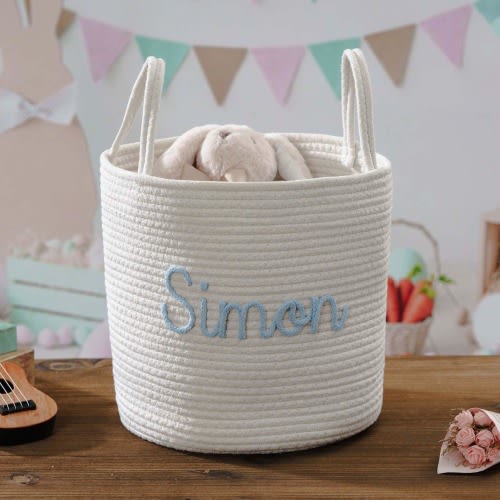 Baby Name Basket, Personalized Baby Gift Cotton Rope Basket, Baby Shower Gift Basket, Toy Storage Basket, Newborns Monogram Baby Name Gift