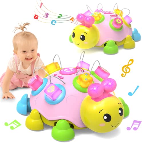 Baby Musical Ladybug Crawling Toys,Baby Toy 6-12 Months with Light-up Music, Early Educational Learning Montessori Toy, Infant Gift Toys for 7 8 9 10 11 Months 1-2 Years Old Newborn Girls (Pink)