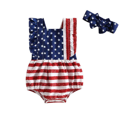 Baby Girl 2Pcs 4th of July Outfit Sleeveless Backless Ruffle Romper US – August + Willow