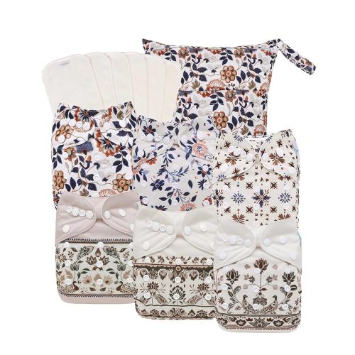 babygoal Boho Cloth Diapers Pack of 13, Baby Reusable Washable Pocket Nappy, 6pcs Diapers+6pcs Rayon from Bamboo Inserts+Wet Bag,6FG49-MB-B