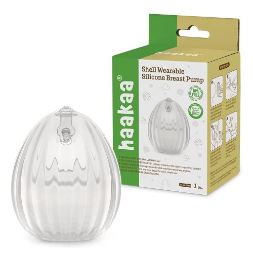 HAAKAA Shell Wearable Hands-Free Manual Breast Pump/Milk Collector (2.5 oz/75 ml, 4 oz/120 ml) – Medical-Grade Silicone – Compact, Portable & Discreet – Leak-Proof Valve