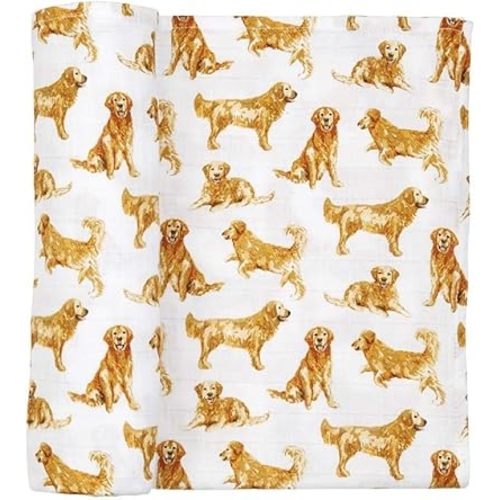 Mud Pie Golden Retriever Print Muslin Baby Swaddle Blanket, 47" x 47"