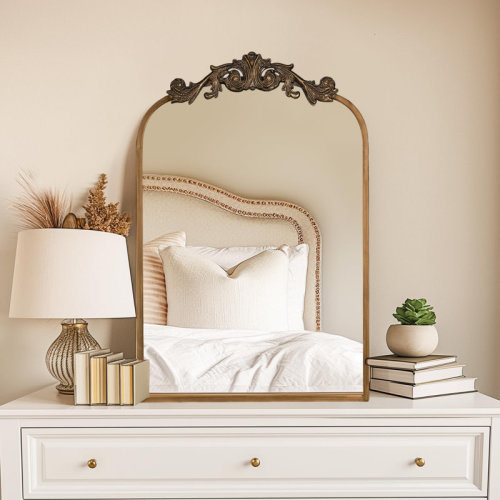 House of Hampton® Kasra Anglo Gold Vintage Mirror with Baroque Ornate Frame,Arched Antique Mirror for Fireplace, Bathroom, Entryway "& Reviews" | Wayfair