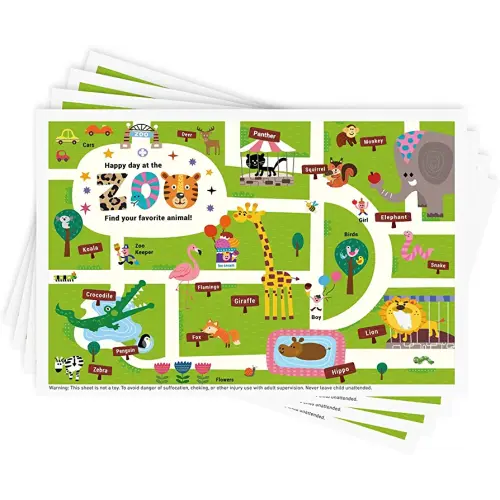 Disposable Stick-on Placemats 40 Pack for Baby & Kids, Restaurant Table Mats 12" x 18" Sticky Place Mats,Toddler Baby Placemat Happy Zoo Theme