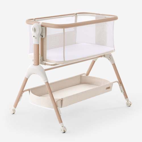 Sand Cream Wood-Grain Finish HARPPA Cuddly Signature | 3-in-1 Rocking Baby Bassinet & Bedside Sleeper with Mattress + Cover (No Sheet)