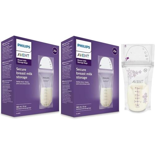 Philips AVENT Breast Milk Storage Bags, Clear, 6 Ounce, 50 Pack, SCF603/50