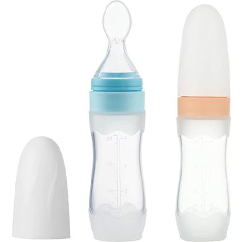 PandaEar (2 Pack) Silicone Baby Food Dispensing Spoon|4 oz Infant Fruit Squeeze Feeder| Travel Friendly Kids Toddlers Boys Girl (Blue)