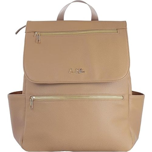 Premium Vegan Leather Diaper Bag Backpack: With stroller and crossbody straps. Designer Baby Bag, Stylish and Functional Diaper Backpack (Tan Brown)