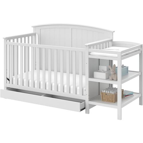 Storkcraft Steveston 5-in-1 Convertible Crib and Changer with Drawer (Gray) – GREENGUARD Gold Certified, Crib and Changing Table Combo with Drawer, Converts to Toddler Bed, Daybed and Full-Size Bed
