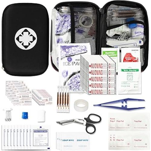 276PCS Small Travel First Aid Kit Supplies for Business, First Aid Emergency Set Backpacking Essentials Items Trauma Survival Kits for Outdoor Adventure, Black AMORNING