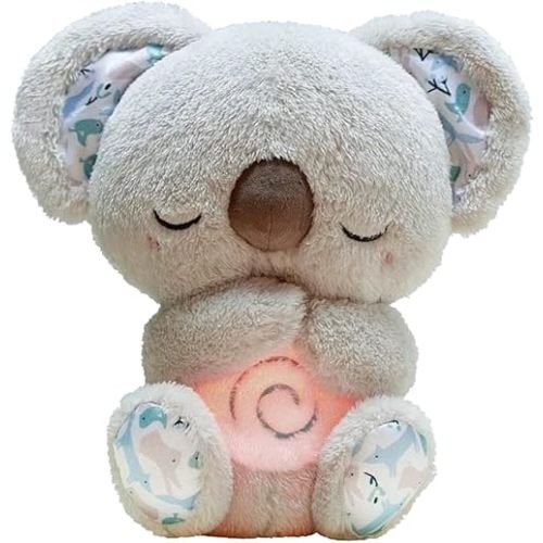 Relief Koala Breathing Stuffed Animal Baby Sound Machine Soother Koala Bear Anxiety with Sensory Details Music Lights Rhythmic Breathing Motion (Grey)