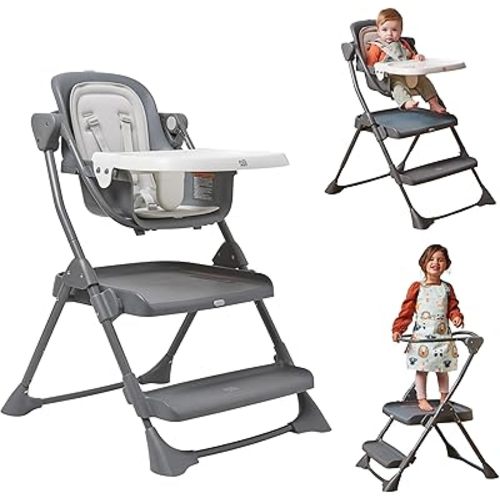 The First Years 2-for-1 Baby High Chair and Toddler Tower - Convertible Baby Chair to Toddler Step Stool - High Chairs for Babies and Toddlers - Toddler Kitchen Step Stools - For Mealtime and Playtime