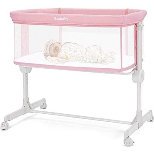 Ezebaby Baby Bassinet Bedside Sleeper, Portable Bedside Bassinet for Baby Newborn Infants with Adjustable 7 Heights and All Mesh Sides, Mattress & Sheet Included