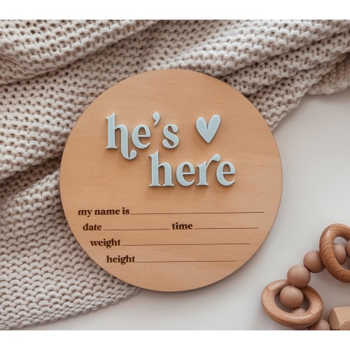 He's Here Baby Announcement Plaque | She's Here | Newborn Birth Announcement Sign | Baby Arrival Hospital Sign | Baby Gift | It's A Boy