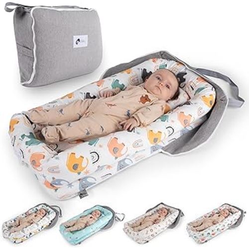 Joyful Journeys Baby Lounger Diaper Bag - Portable Baby Lounger Nest | Versatile Infant Lounger Bag & Diaper Organizer | Cozy Baby Lounger Nest for Convenience | Baby Shower Gifts (Neutral Elephants)