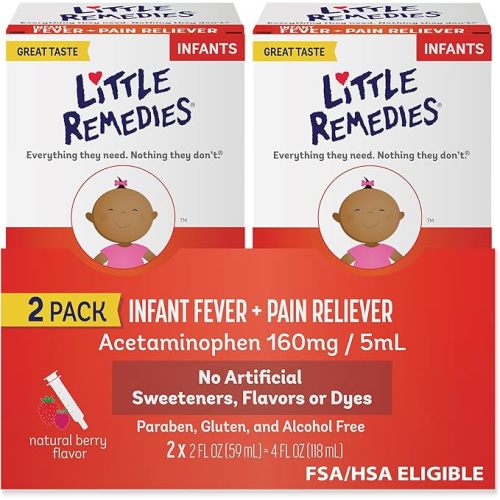 Little Remedies Infant Fever & Pain Reliever with Acetaminophen, Baby Medicine with No Artificial Sweeteners, Flavors or Dyes, Natural Berry Flavor, 2 Fl Oz, Pack of 2