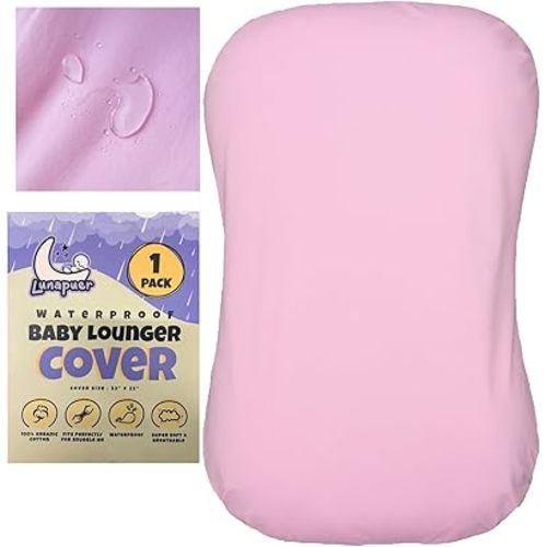 100% Waterproof Baby Lounger Cover - 2-Ply Organic Cotton Slipcovers Keep Your Lounger Clean & Your Baby Comfy - Machine Washable - (Lounger Not Included) - Pink