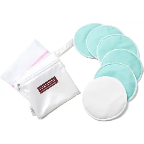 Momcozy Reusable Nursing Pads, Innovative Use of One Way Moisture-Wicking Fabric & 4 - Layer Washable Breast Pads, Super Absorbent and Large Capacity, 6 Pack + Wet and Dry Separation Bag + Wash Bag