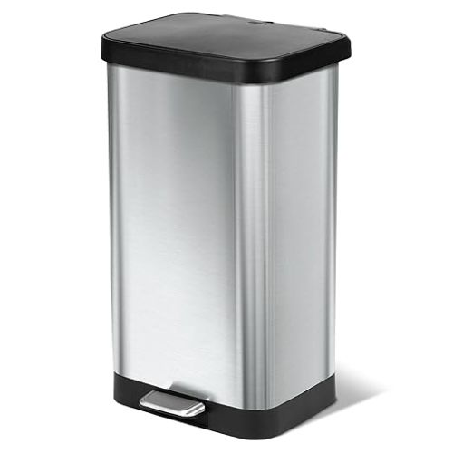 Glad Stainless Steel Step Trash Can with Clorox Odor Protection | Large Metal Kitchen Garbage Bin with Soft Close Lid, Foot Pedal and Waste Bag Roll Holder, 20 Gallon, Stainless
