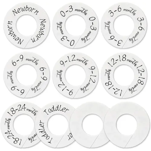 Baby Closet Dividers - Set of 10 from Newborn to Toddler and 2 Blanks with Colored Box,Baby Size Divider Fits 1.65" Rod- [White Unisex]