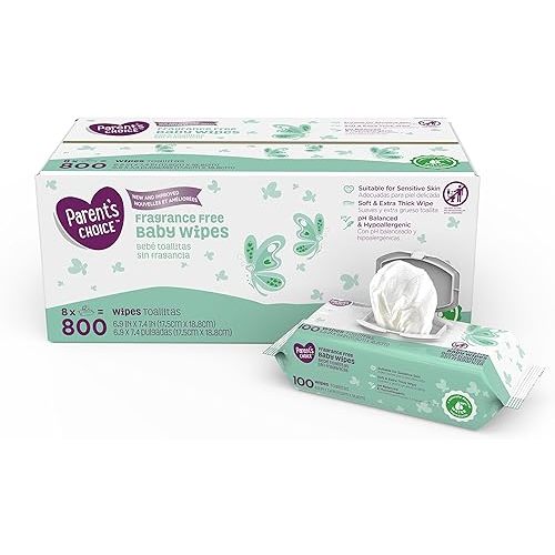 Parent's Choice Fragrance Free Baby Wipes, 8 packs of 100 (800 ct)