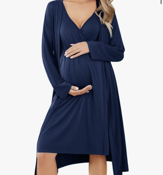 Ekouaer Maternity Nursing Gown and Robe Set Labor Delivery Nursing Nightgowns for Breastfeeding Pregnancy Clothes