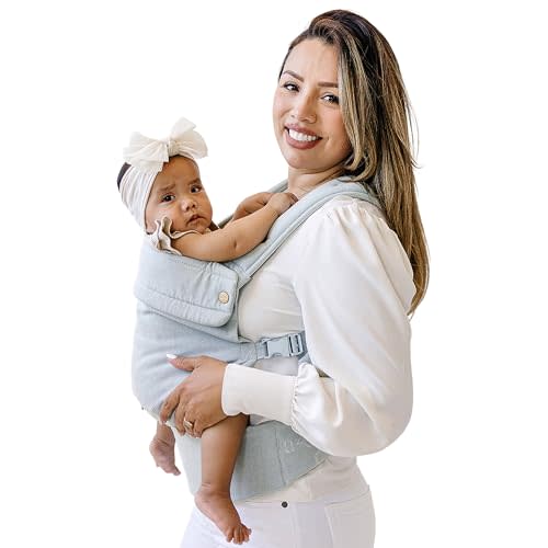 Ava & Oliver Essential Baby Carrier – Ergonomic, Hip-Healthy Soft Structured Carrier for Infants & Toddlers (7–35lbs) - Front and Back Carry, Breathable Fabric, Stylish & Lightweight (Denim)