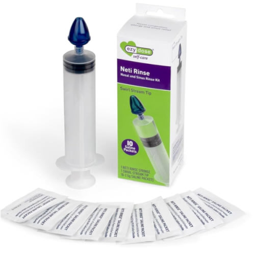 EZY DOSE Sinus and Allergy Relief Syringe, Nose Rinse for Home or Travel, Nasal Irrigation for Sinus Pressure and Congestion Relief, Easy to Use, Includes 10 Saline Packets, BPA Free