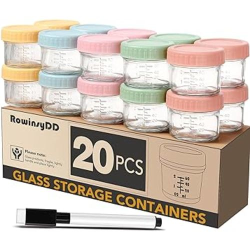 20 Pack Glass Baby Food Storage Containers, 4 oz Leakproof Baby Food Jars with Lids, Small Glass Food Containers for Infant Baby Food, Freezer & Microwave Safe, BPA Free