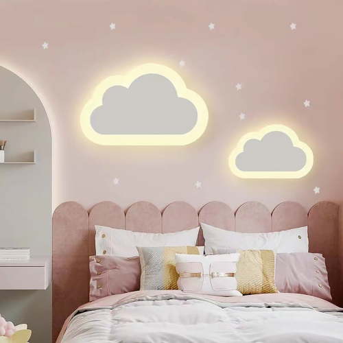 Xeyise Modern Cloud Wall Lamp Soft Warm/White Light Eye Protection Living Room Nursery Boys Girls Kids Bedroom Bedside Plug-in Night Lamp