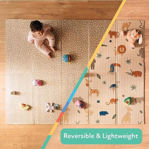 Nuby Reversible Baby Floor Mat - Foldable and Lightweight Baby Play Mat for Floor - Easy Storage and Travel - Safari