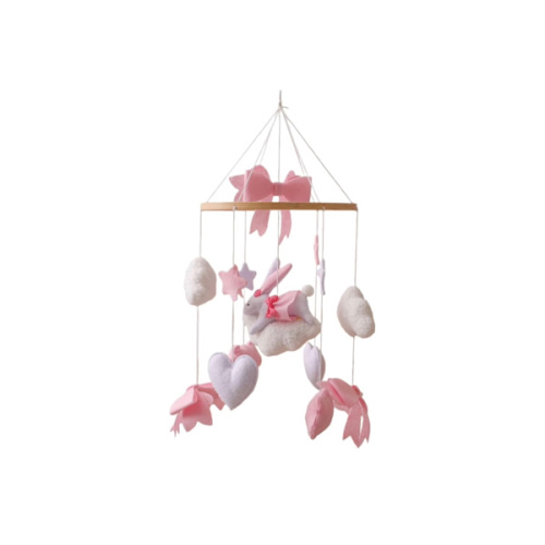 Pink Bow Rabbit Crib Mobile for Girls, Hand-Crocheted Boho Nursery Hanging Decorations with Soft Rabbit Felt Cute Gifts for Newborns(Stars, Clouds, Moon)