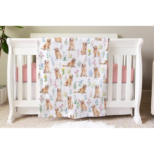 Golden Retriever Baby Blanket for Boys Girls Gender Golden Retriever Floral Neutral Newborn Nursery Baby Swaddle Receiving Blankets Soft Plush Lightweight Golden Retriever Baby White 30x40inch