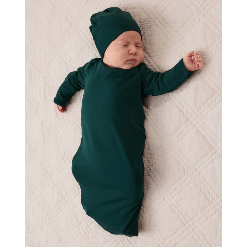 Cozy Bamboo Baby Gown & Hat | Evergreen - Kindred Bravely