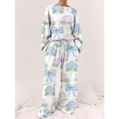 Women's Bow and Hydrangea Fresh and Elegant Loungewear Set