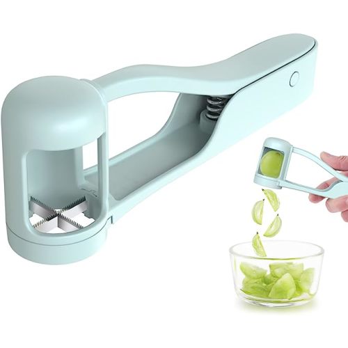 Luvan Grape Cutter for Toddlers, Grape Slicer for Baby, Grape Tomato Cherry Strawberry Cutter Tools Into 4 Pieces for Vegetable Fruit Salad, Stainless Steel Quarter Grape Slicer Kitchen Gadget - Blue