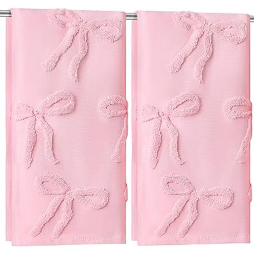 2 Pcs Pink Hand Towels for Bathroom Coquette Bow Hand Towels 100% Cotton Absorbent Decorative Jacquard Weave Bath Decor Preppy Bathroom Decor Gift, 13.7 x 29.5 Inch