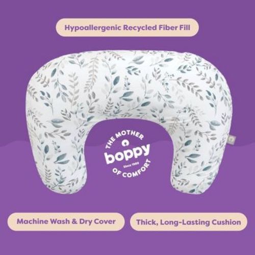 Boppy Nursing Pillow - Gray Beige Leaves: Botanical Leaf Pattern, 20" Length, 5.5" Thickness, 16" Width