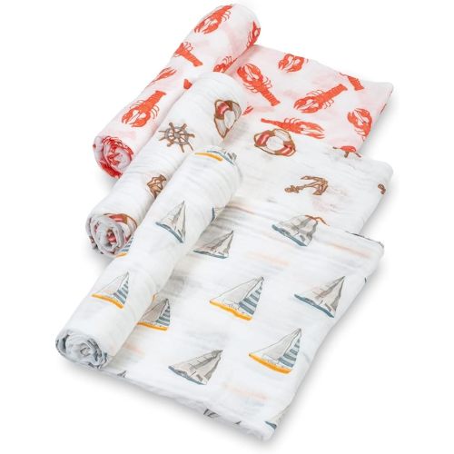 Swaddle Blanket | 100% Muslin Cotton | Gender Neutral Newborn and Baby Nursery Essentials for Girls and Boys, Registry | Sea 3 Pack - Sail Away Set
