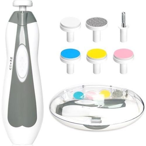 Baby Nail Trimmer Electric, 6 in 1 Baby Nail File Clippers Infant Grooming Kit Manicure Set for Toddler or Adults, Grey