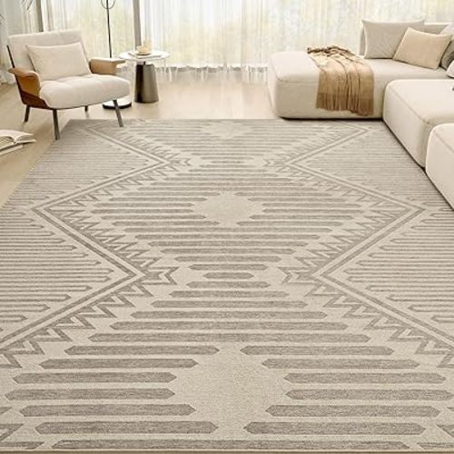 Textured Tufted Boho 5x7 Area Rugs for Living Room Rug Bedroom Nursery Rug Carpet Washable Neutral Modern Farmhouse Luxury Non Slip-Beige Brown