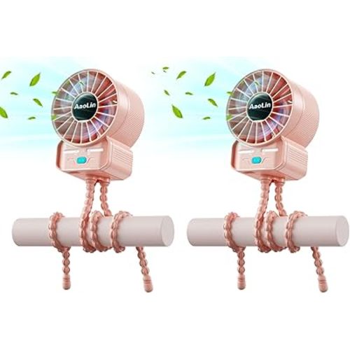 2 Pack Multifunctional Portable Stroller Fan 4 Speed 6600rpm High Speed Usb Rechargeable Personal Mini Handheld Fan Extended Tripod For Desktop Winding Kids Bed Treadmill Bike Golf Cart Outdoor Travel