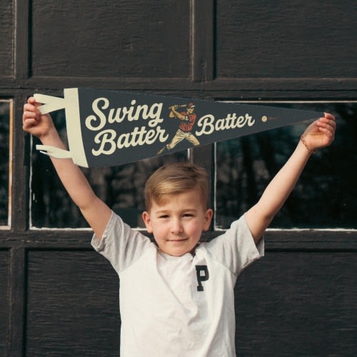 Swing Batter Batter Felt Pennant | Vintage Baseball Decor, Retro Sports Wall Flag, Baseball Fan GIft, Baseball Nursery Decor, Coaches Gift