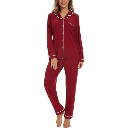 Button Up Pajamas for Women Long Sleeve Sleepwear Soft Loungewear Ladies Pjs Set XS-XXL