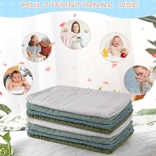 Buryeah 20 Pcs Large 20 x 10 Inch Burp Cloths Multi Colors Washcloths Baby Burping Cloth Diapers 6 Absorbent Layers Face Towels(Dark Colors)