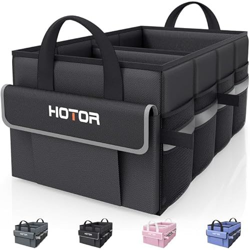 HOTOR Trunk Organizer - Car Organizer with 5 Pockets, Trunk organizer for SUV, Sedan & Van, Car Organization with Sturdy Base Panel for Car Accessories, Black, 2 Compartments, 21.3"×12.6"×10.6"
